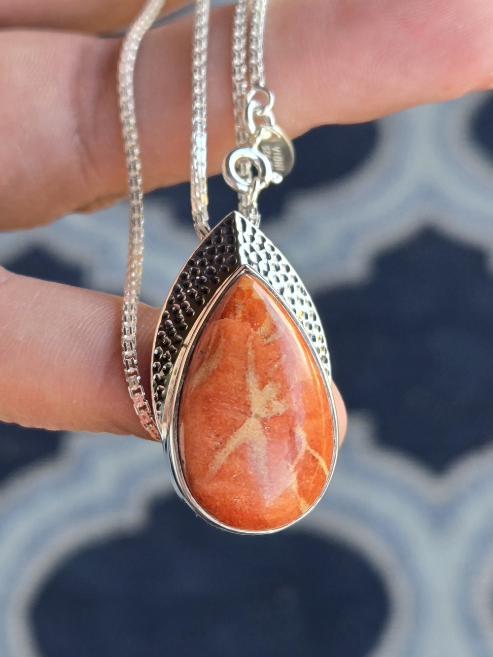 Nicky Butler 925 Sterling Silver Orange Spiny Teardrop Pendant Necklace Designer